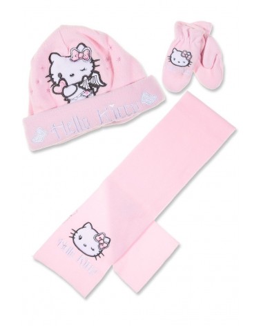 Hello Kitty Set, hat, pair of gloves and a scarf, pink