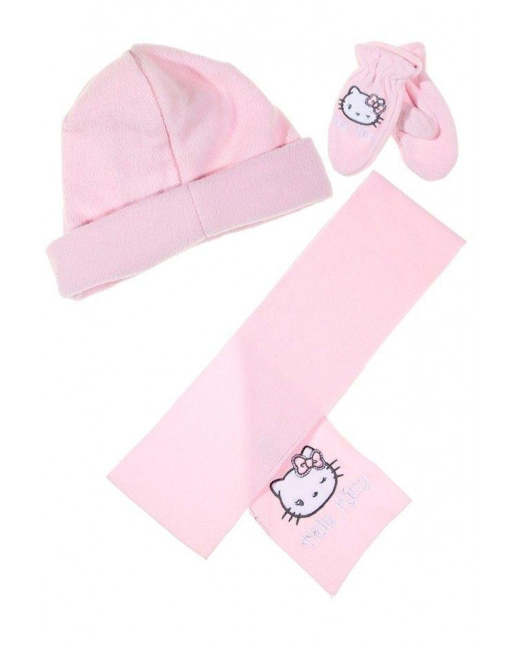 Hello Kitty Set, hat, pair of gloves and a scarf, pink