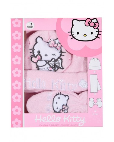 Hello Kitty ΣΕΤ σκουφάκι γάντια κασκόλ, ροζ