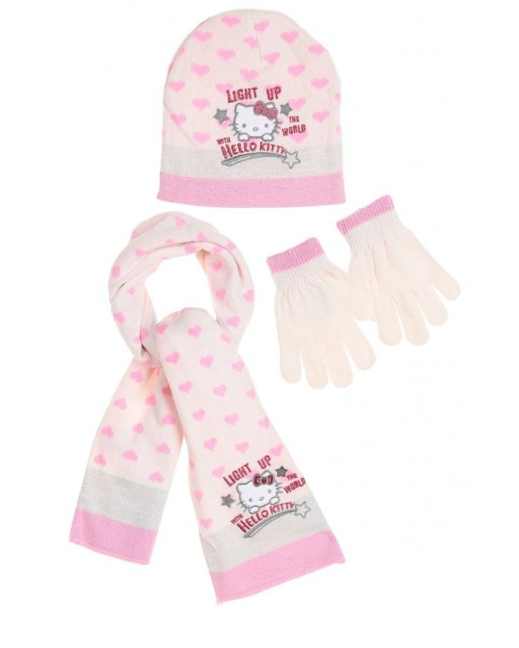 Hello Kitty ΣΕΤ σκουφάκι γάντια κασκόλ, κρεμ