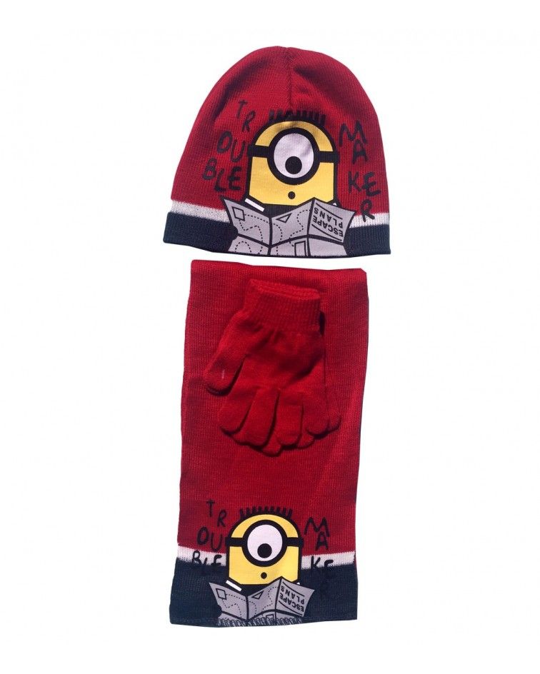 Minions Set, hat, pair of gloves and a scarf, red