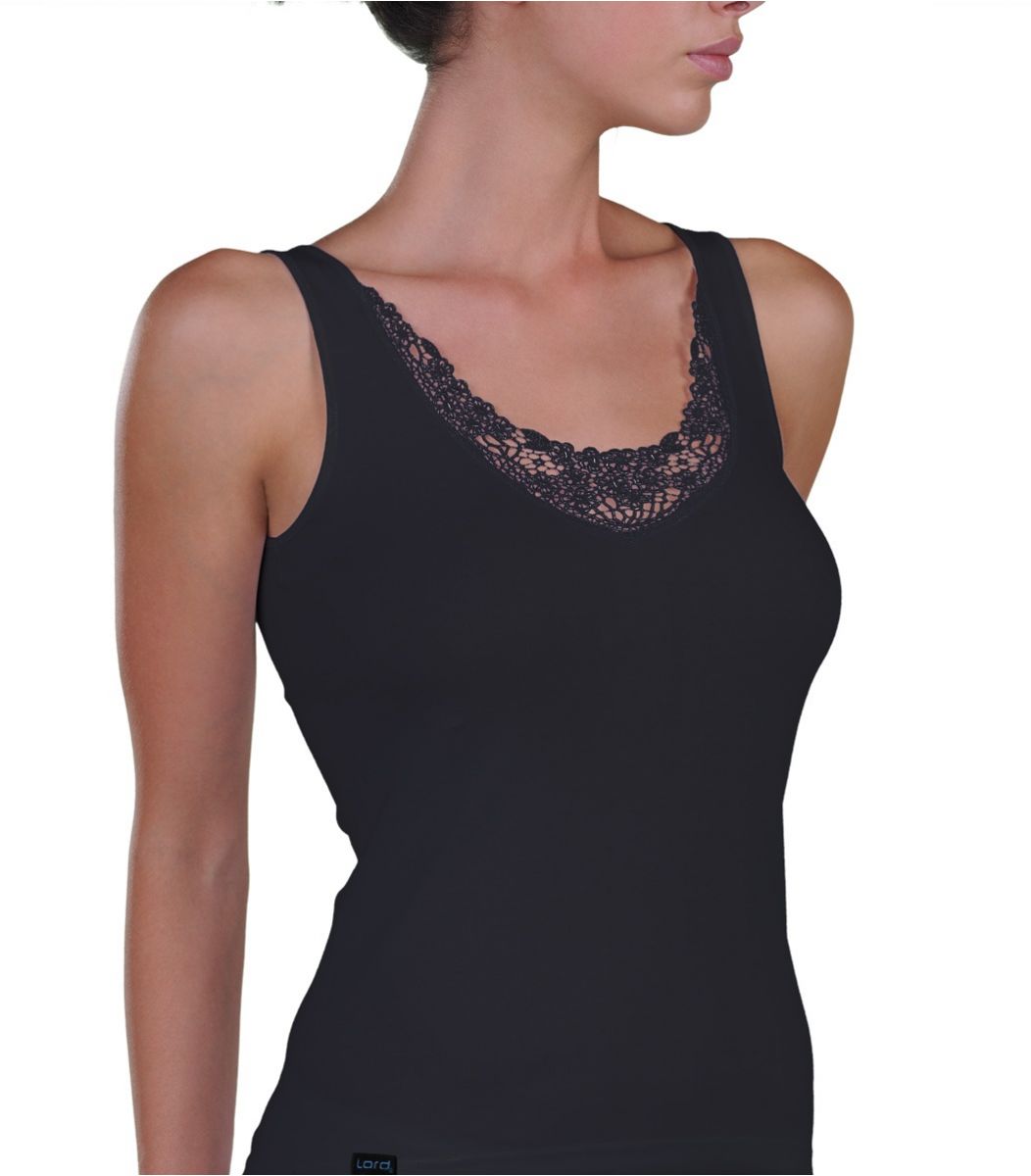CAMISOLE, SATIN, LACE, black