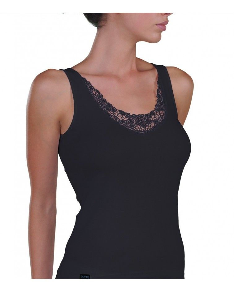CAMISOLE, SATIN, LACE, black