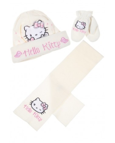 Hello Kitty ΣΕΤ σκουφάκι γάντια κασκόλ, κρεμ
