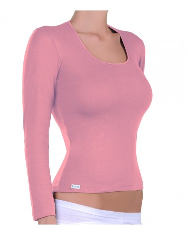 T-SHIRT LONG SLEEVE, OPEN NECK, SATIN
