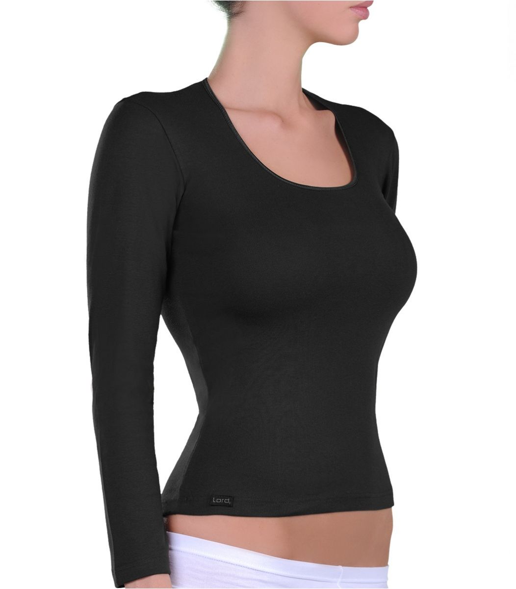T-SHIRT LONG SLEEVE, OPEN NECK, SATIN