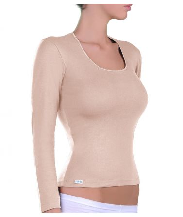 T-SHIRT LONG SLEEVE, OPEN NECK, SATIN